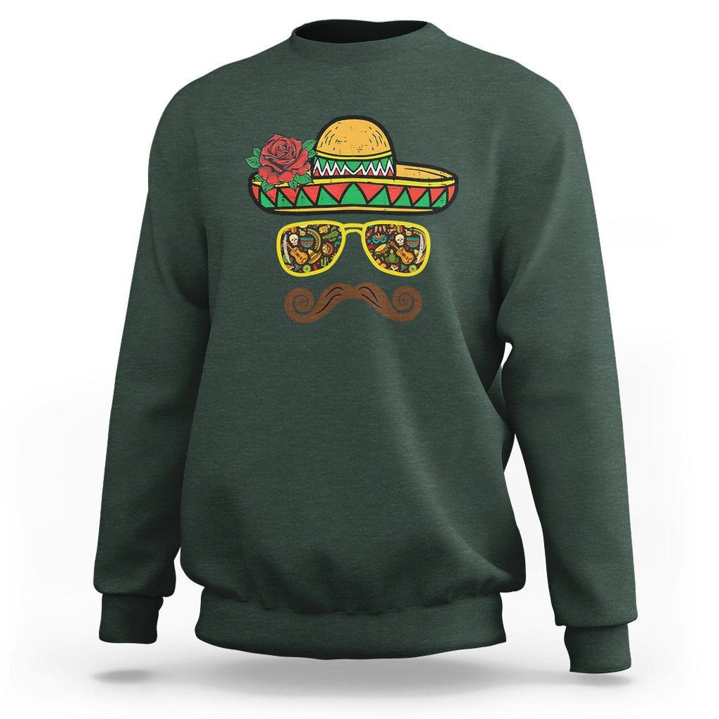 Cinco De Mayo Sweatshirt Funny Sombrero Face Fiesta Party Mexico Costume TS11 Dark Forest Green Print Your Wear