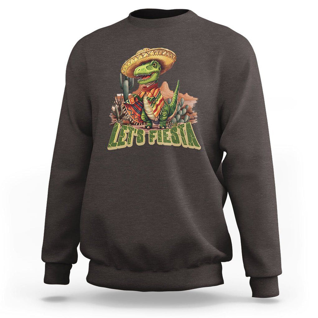 Cinco De Mayo Sweatshirt Let's Fiesta Mexican Dinosaur Toddler Boys TS09 Dark Chocolate Printyourwear