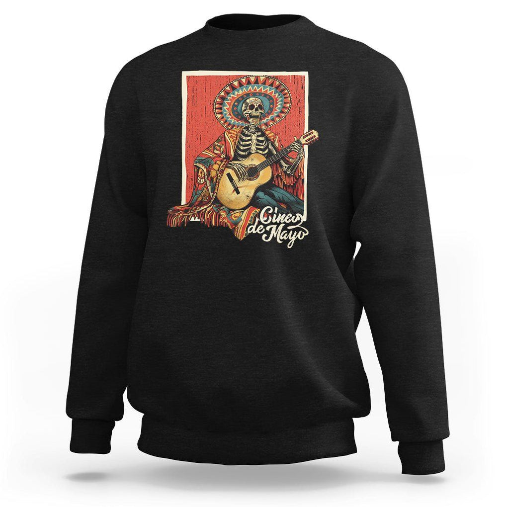 Cinco De Mayo Sweatshirt Mariachi Skeleton Playing Guitar Mexican Party TS09 Black Printyourwear