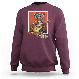 Cinco De Mayo Sweatshirt Mariachi Skeleton Playing Guitar Mexican Party TS09 Maroon Printyourwear