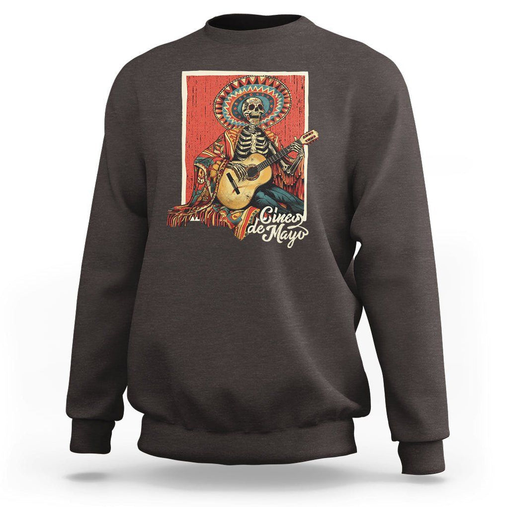 Cinco De Mayo Sweatshirt Mariachi Skeleton Playing Guitar Mexican Party TS09 Dark Chocolate Printyourwear