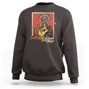 Cinco De Mayo Sweatshirt Mariachi Skeleton Playing Guitar Mexican Party TS09 Dark Chocolate Printyourwear