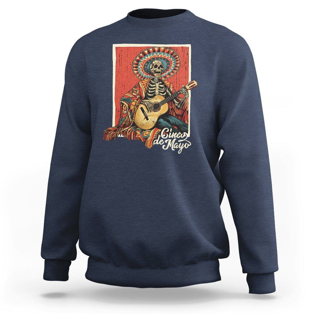 Cinco De Mayo Sweatshirt Mariachi Skeleton Playing Guitar Mexican Party TS09 Navy Printyourwear