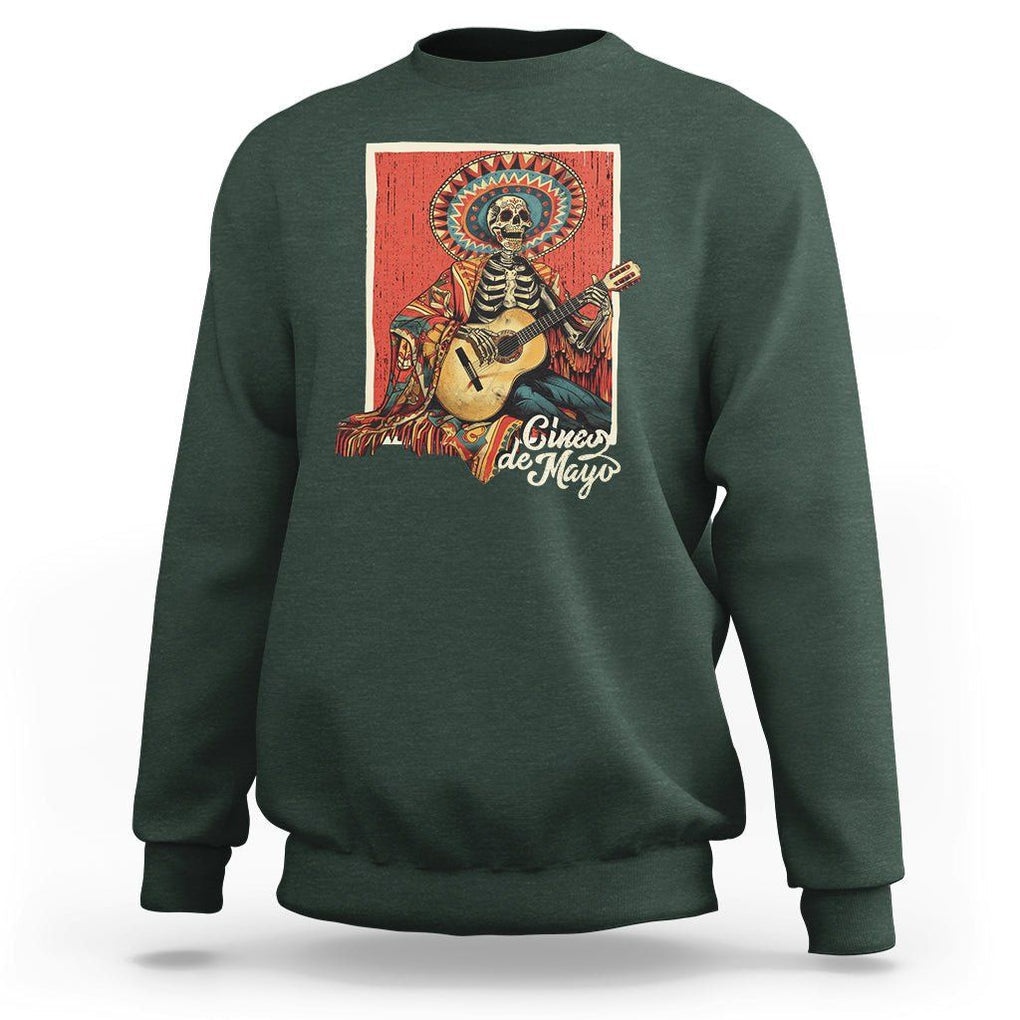 Cinco De Mayo Sweatshirt Mariachi Skeleton Playing Guitar Mexican Party TS09 Dark Forest Green Printyourwear