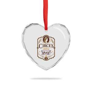 Circes BBQ Funny Greek Mythology Dark Humor Heart Crystal Glass Ornament Slow Smoked Legendary Flavor Odysseus Pigs Odyssey Parody