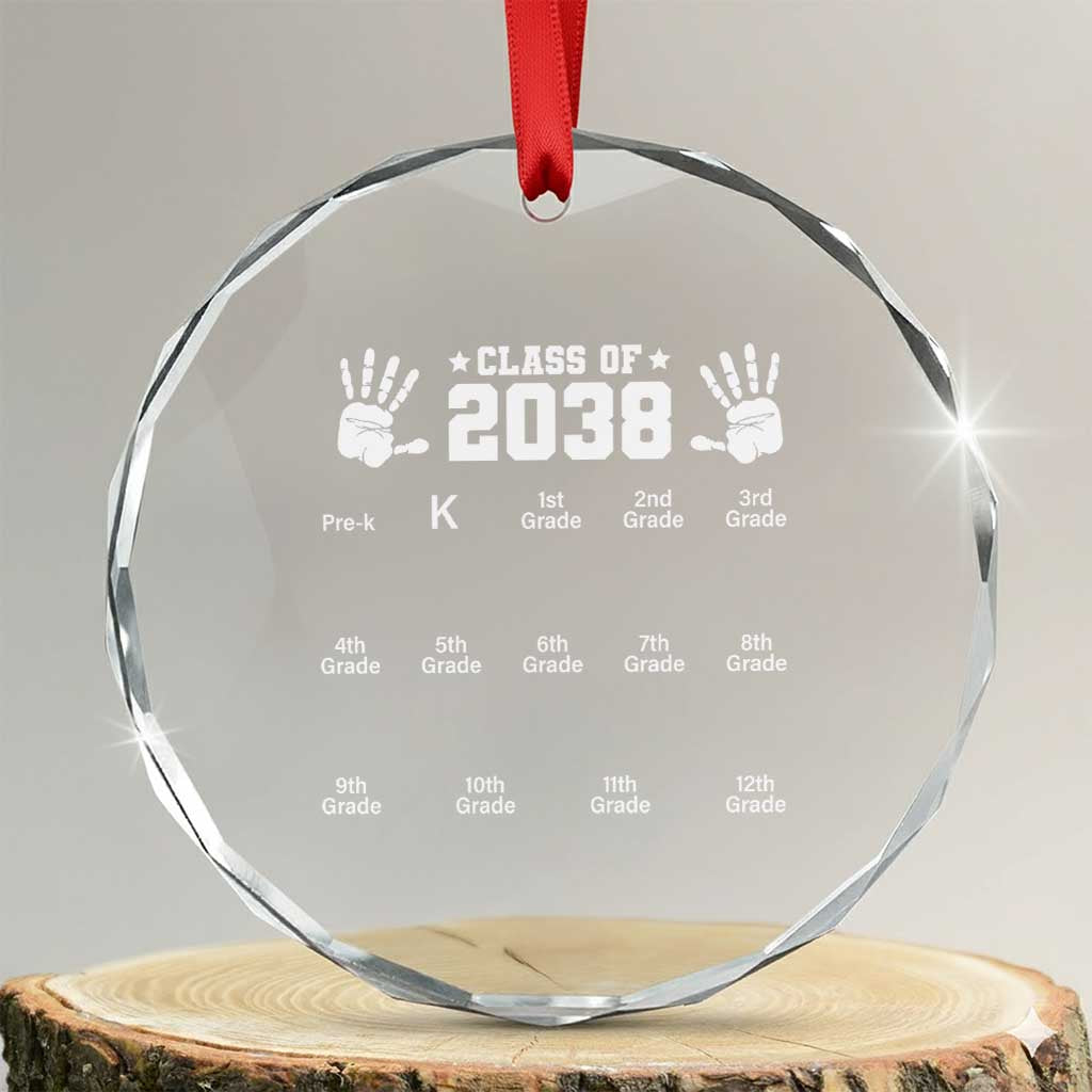 Class of 2038 Grow With Me Crystal Glass Ornament Handprint Pre-K to 12th Grade Graduation TS10 Transparent Glass 3'' Circle Print Your Wear