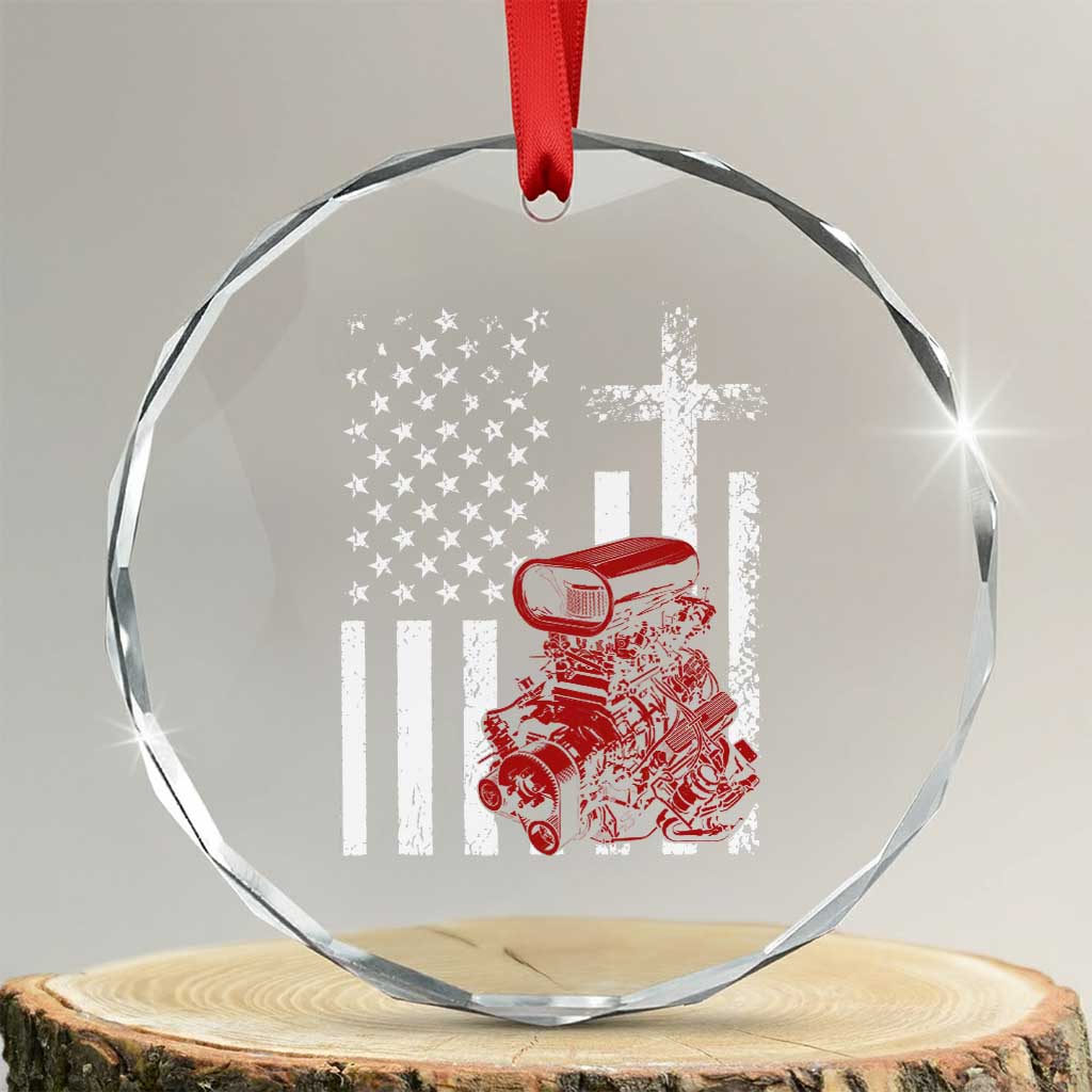 Classic Big Block Blower Crystal Glass Ornament Patriotic Racing Engine American Flag Christian Cross TS14 Transparent Glass 3'' Circle Print Your Wear
