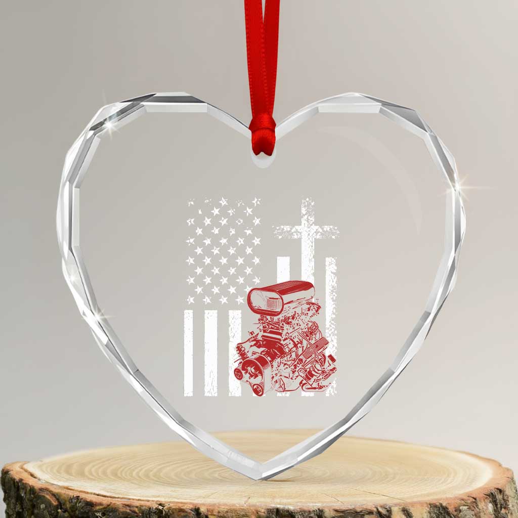 Classic Big Block Blower Heart Crystal Glass Ornament Patriotic Racing Engine American Flag Christian Cross TS14 Transparent Glass 3'' Heart Print Your Wear