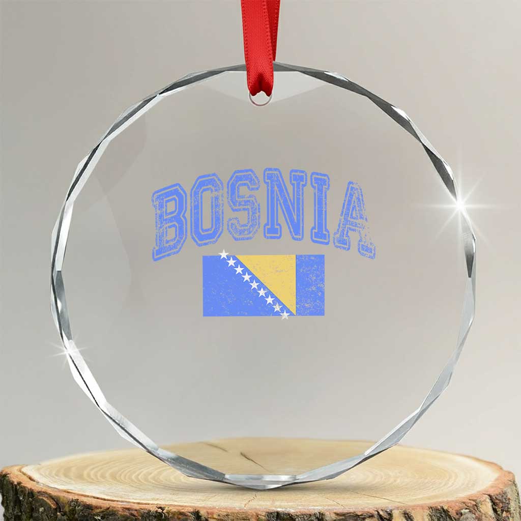 Classic Distressed Bosnia National Flag Varsity Style Crystal Glass Ornament Sports Fan Athletic Graphic