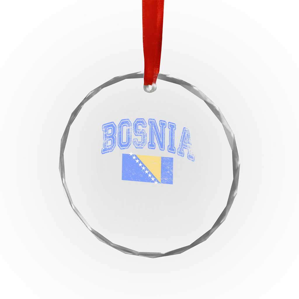 Classic Distressed Bosnia National Flag Varsity Style Crystal Glass Ornament Sports Fan Athletic Graphic