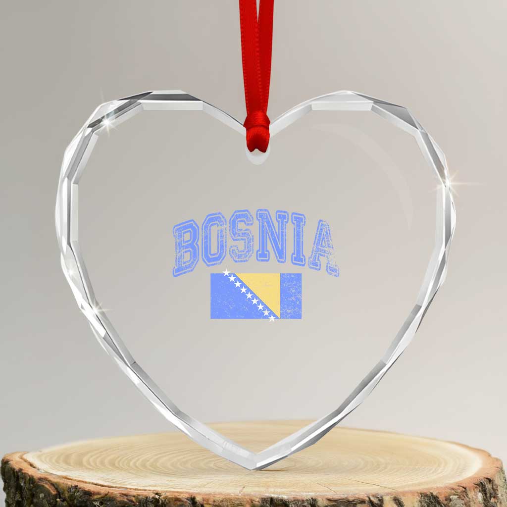 Classic Distressed Bosnia National Flag Varsity Style Heart Crystal Glass Ornament Sports Fan Athletic Graphic TS02 Transparent Glass 3'' Heart Print Your Wear