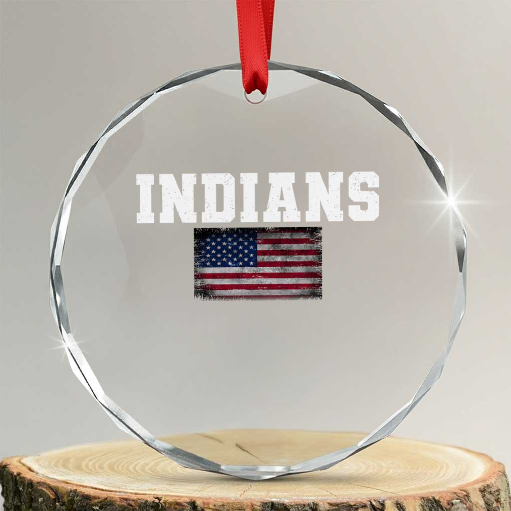 Classic Indians Crystal Glass Ornament Retro Varsity Vintage Sports Team Name USA Flag TS10 Transparent Glass 3'' Circle Print Your Wear