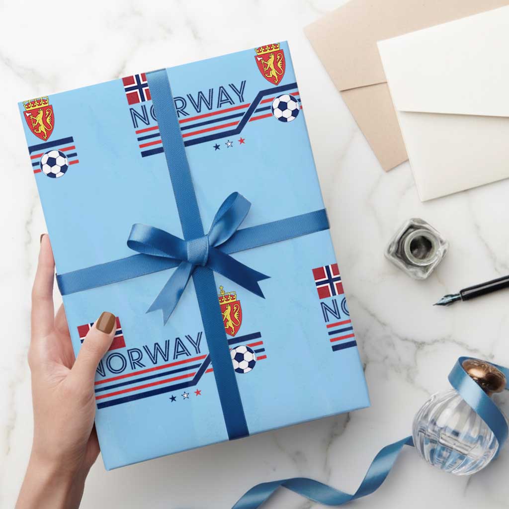 Classic Norway Football Emblem Graphic Wrapping Paper Roll Retro Norwegian Flag Coat of Arms Norge Soccer Fans TS02 Light Blue Print Your Wear