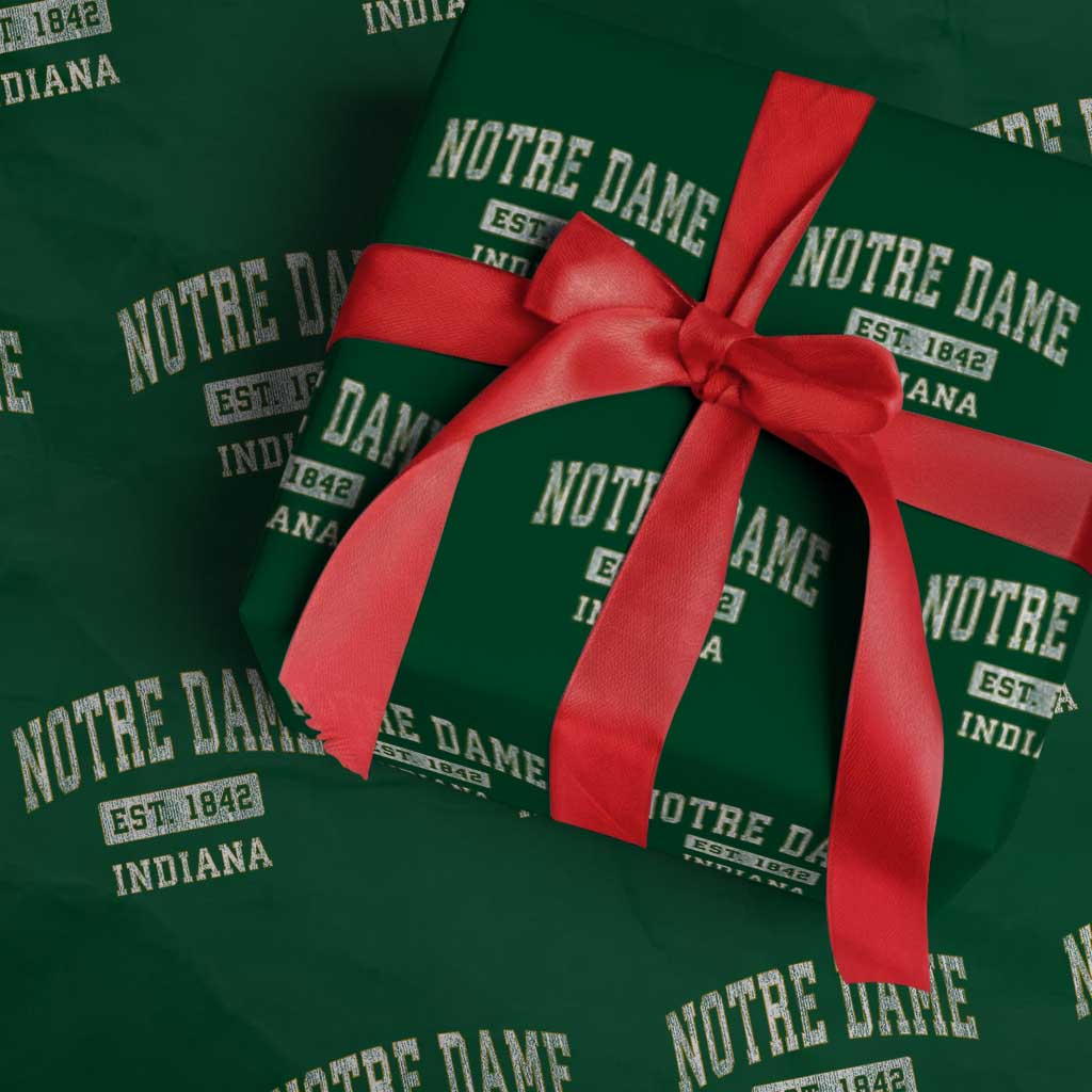 Classic Notre Dame Indiana Wrapping Paper Roll Est 1842 IN Retro Vintage Varsity TS02 Green Print Your Wear