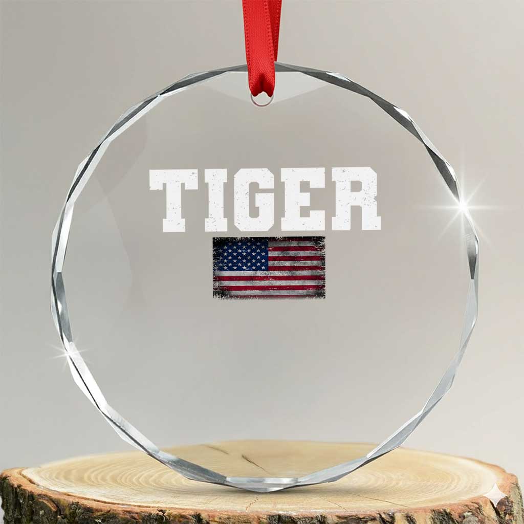 Classic Tiger Crystal Glass Ornament Retro Varsity Vintage Sports Team Name USA Flag TS10 Transparent Glass 3'' Circle Print Your Wear