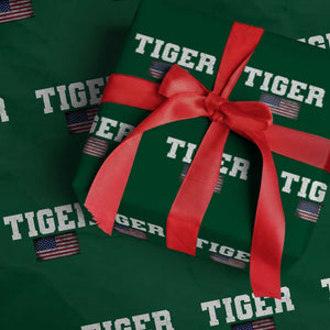 Classic Tiger Wrapping Paper Roll Retro Varsity Vintage Sports Team Name USA Flag TS10 Green Print Your Wear