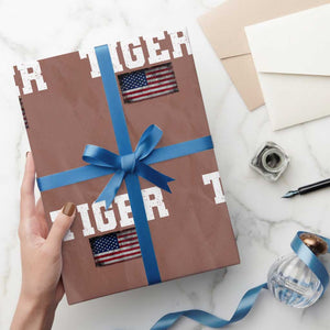 Classic Tiger Wrapping Paper Roll Retro Varsity Vintage Sports Team Name USA Flag TS10 Mocha Print Your Wear