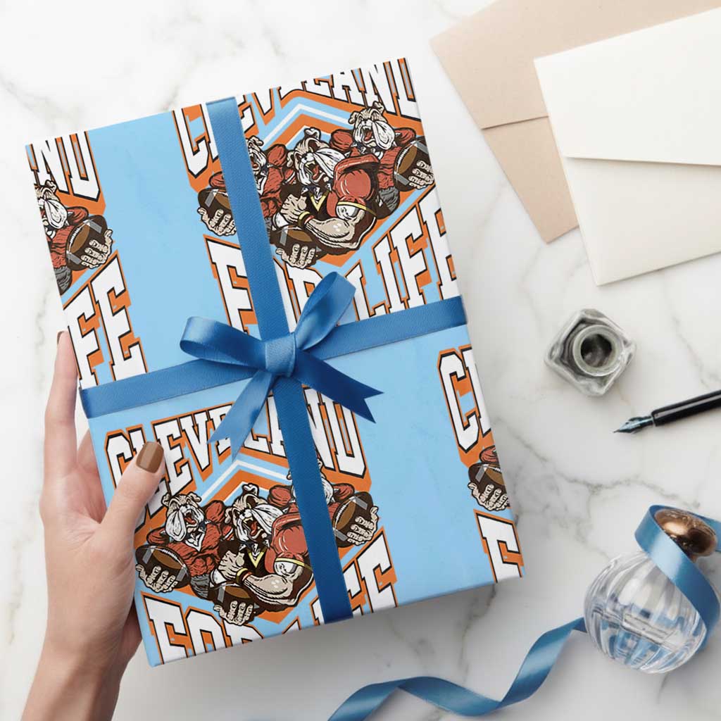 Cleveland For Life Wrapping Paper Roll CFBB Fan Gift TS12 Light Blue Print Your Wear
