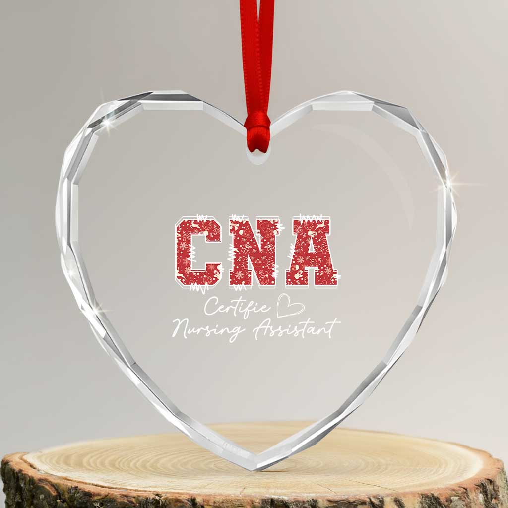 CNA Christmas Heart Crystal Glass Ornament Certified Nursing Assistant Gift TS10 Transparent Glass 3'' Heart Print Your Wear