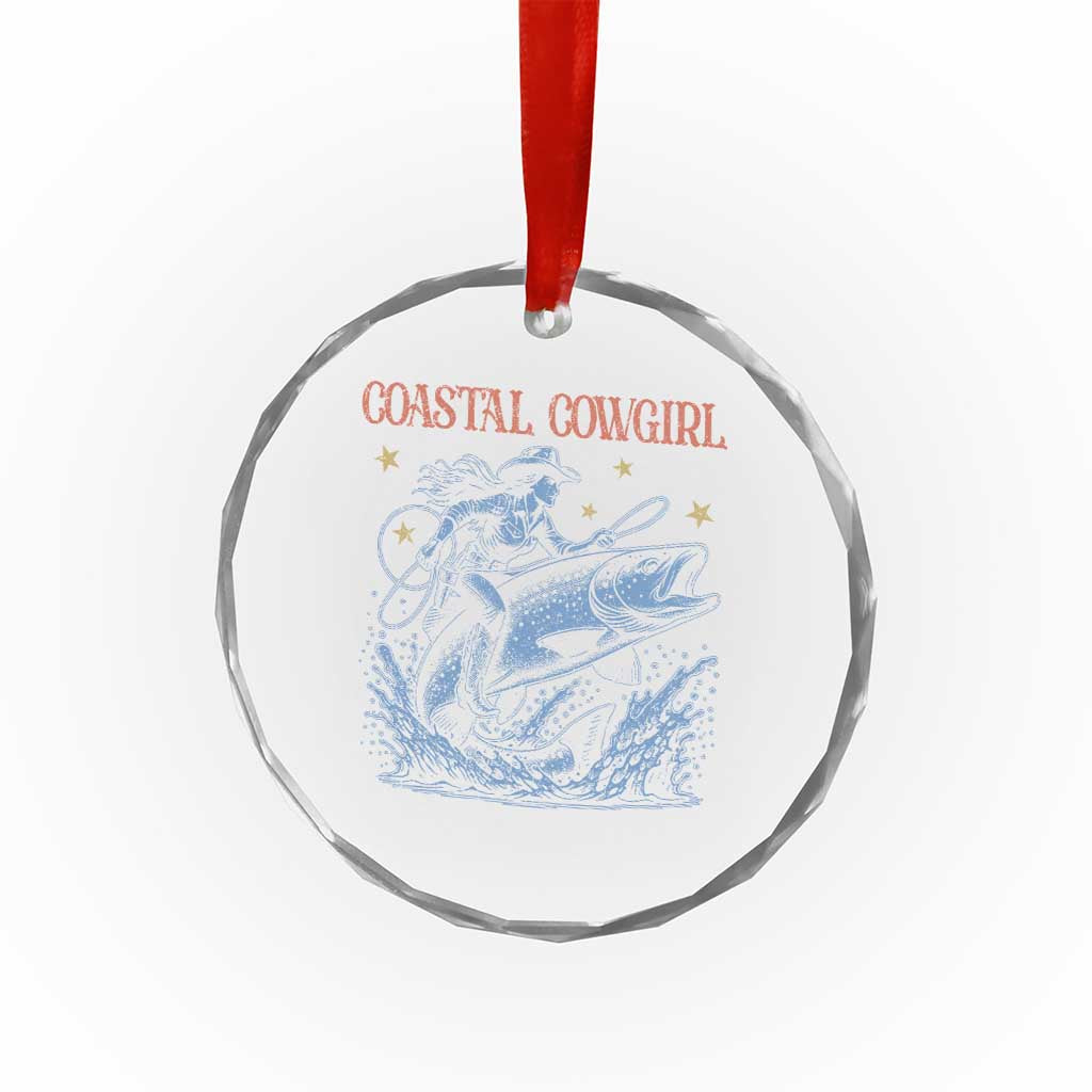 Coastal Cowgirl Crystal Glass Ornament Funny Western Country Rodeo Cowgirl Fishing TS10 Transparent Glass 3'' Circle Print Your Wear