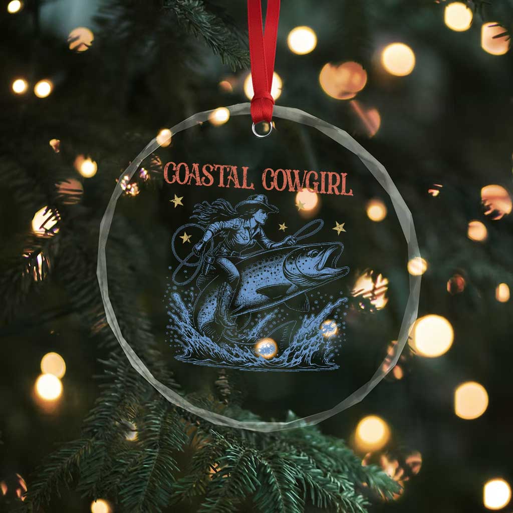 Coastal Cowgirl Crystal Glass Ornament Funny Western Country Rodeo Cowgirl Fishing TS10 Print Your Wear