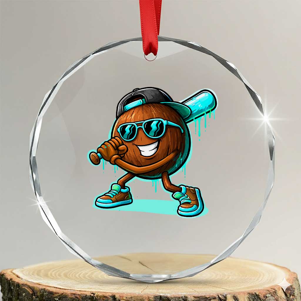 Coconut Baseball Player Crystal Glass Ornament Funny Baseball Drip Ice Cream Fruit Humor TS10 Transparent Glass 3'' Circle Print Your Wear