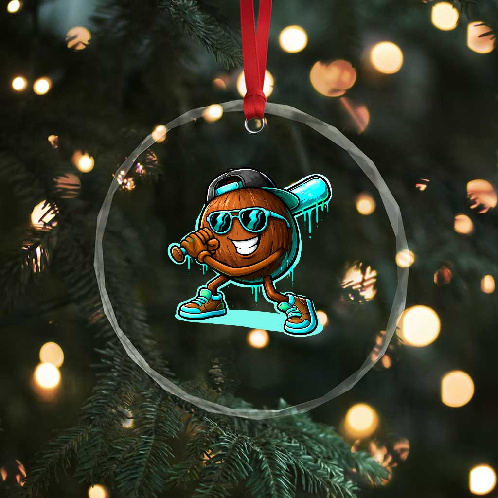 Coconut Baseball Player Crystal Glass Ornament Funny Baseball Drip Ice Cream Fruit Humor TS10 Print Your Wear