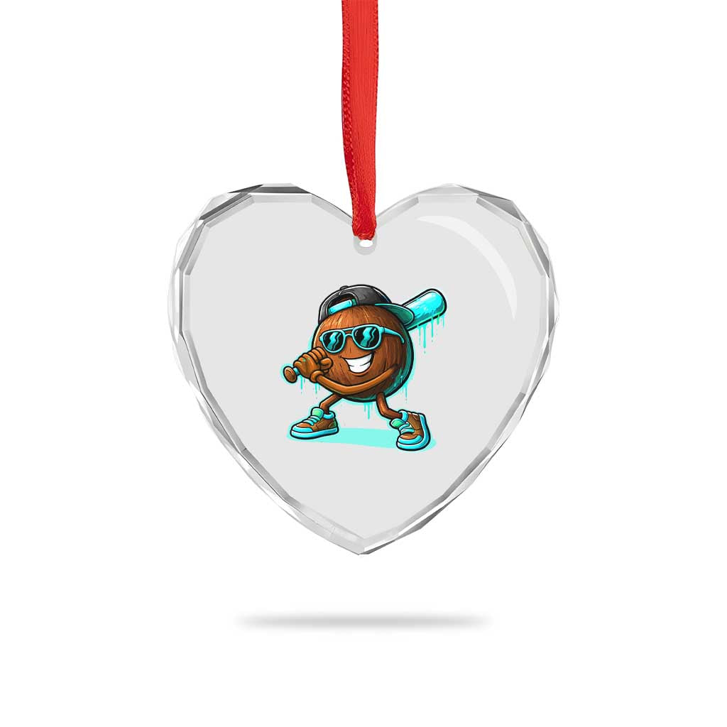 Coconut Baseball Player Heart Crystal Glass Ornament Funny Baseball Drip Ice Cream Fruit Humor TS10 Print Your Wear