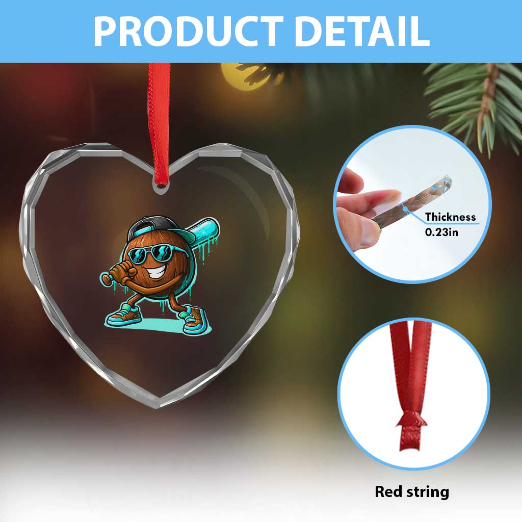 Coconut Baseball Player Heart Crystal Glass Ornament Funny Baseball Drip Ice Cream Fruit Humor TS10 Print Your Wear