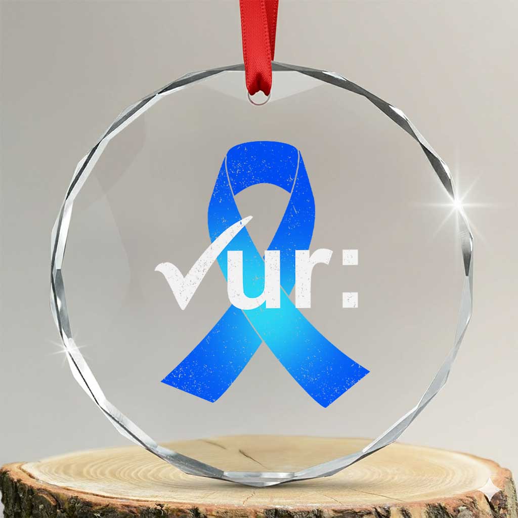 Colon Cancer Awareness Crystal Glass Ornament Blue Ribbon Colonoscopy Colorectal TS10 Transparent Glass 3'' Circle Print Your Wear