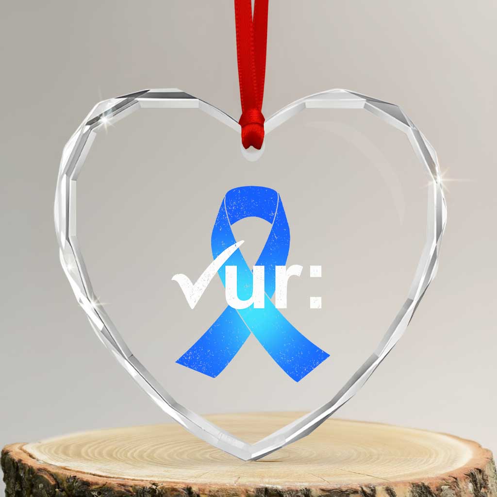 Colon Cancer Awareness Heart Crystal Glass Ornament Blue Ribbon Colonoscopy Colorectal TS10 Transparent Glass 3'' Heart Print Your Wear