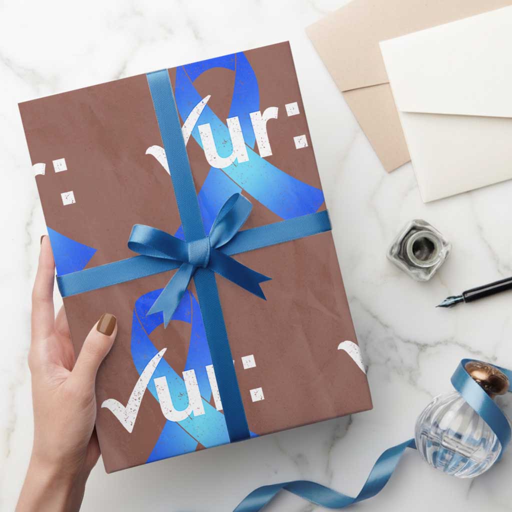 Colon Cancer Awareness Wrapping Paper Roll Blue Ribbon Colonoscopy Colorectal TS10 Mocha Print Your Wear