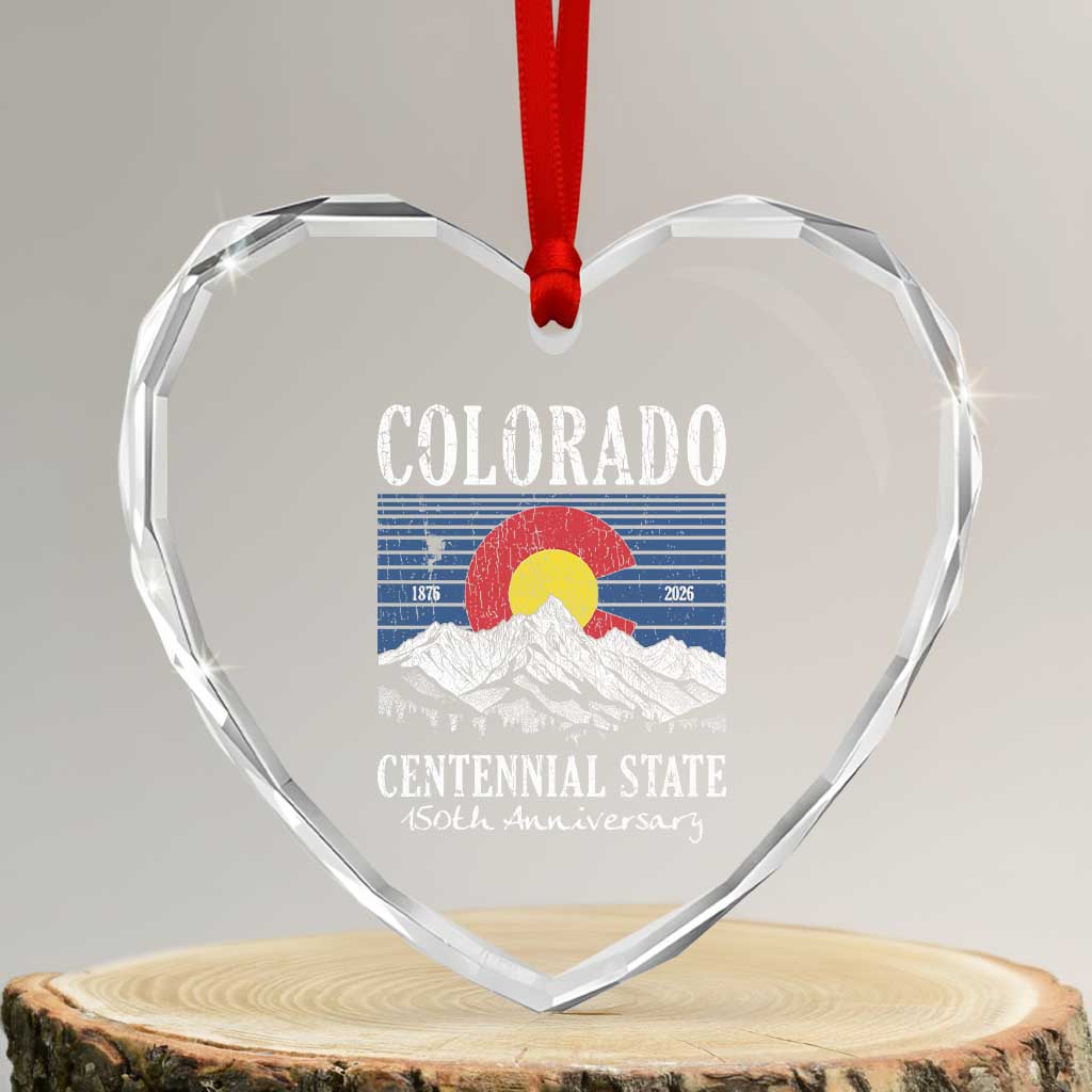 Colorado Centennial State 150th Anniversary Heart Crystal Glass Ornament 1876 2026 Vintage Mountain Graphic TS02 Transparent Glass 3'' Heart Print Your Wear