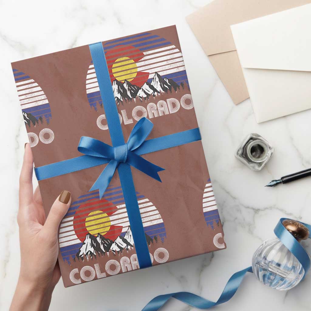 Colorado Flag Mountain 70s Retro Patriotic Colorado State Day Wrapping Paper Roll TS11 Mocha Print Your Wear