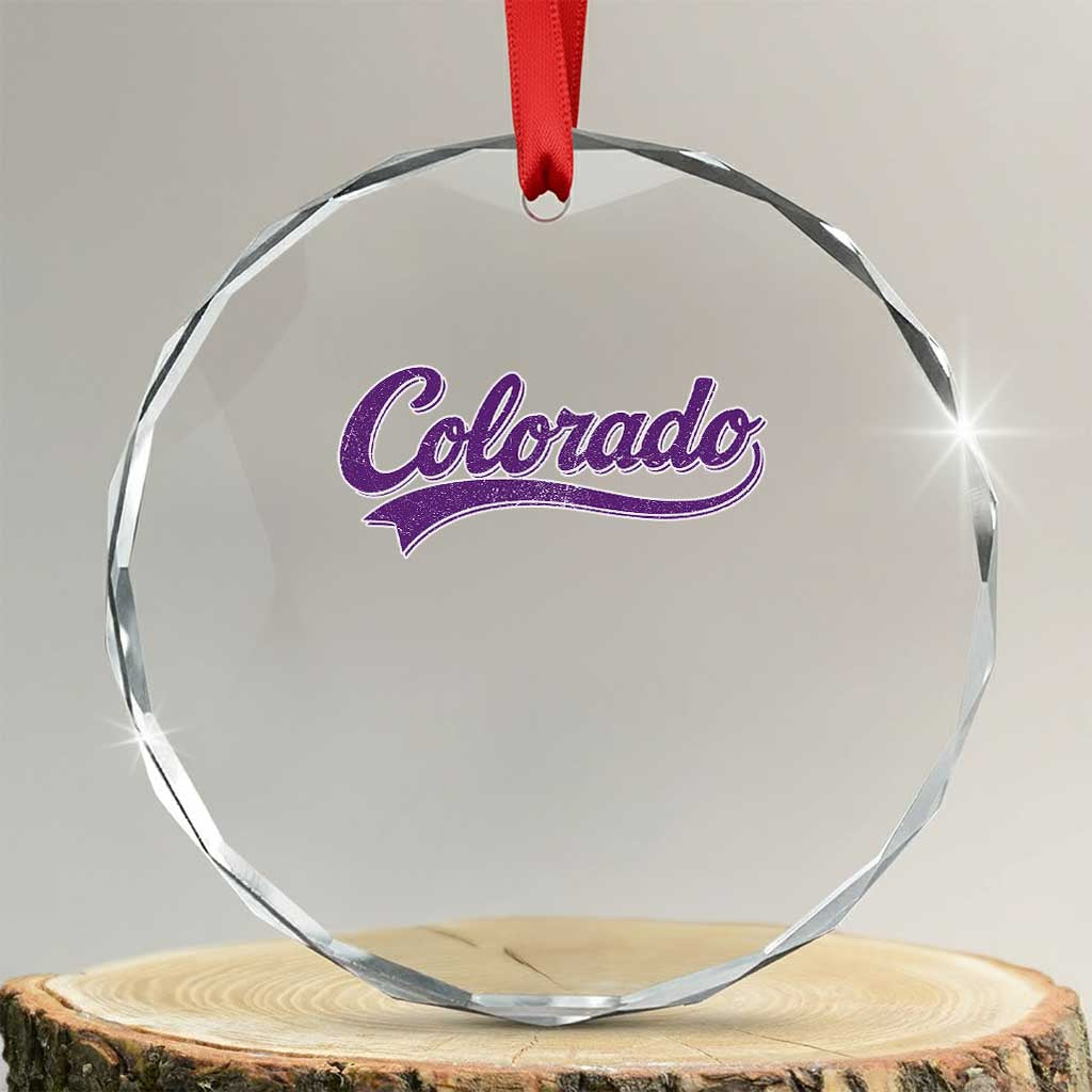 Colorado Purple Script Vintage State Pride Retro Sports Fan Graphic Crystal Glass Ornament TS10 Transparent Glass 3'' Circle Print Your Wear