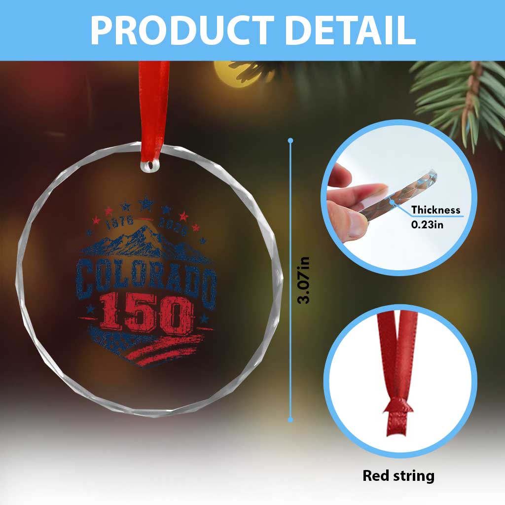 Colorado Rocky Mountains 150th Anniversary Crystal Glass Ornament Sesquicentennial 1876 2026 Patriotic Graphic