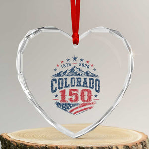 Colorado Rocky Mountains 150th Anniversary Heart Crystal Glass Ornament Sesquicentennial 1876 2026 Patriotic Graphic TS02 Transparent Glass 3'' Heart Print Your Wear