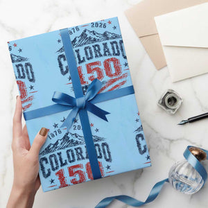 Colorado Rocky Mountains 150th Anniversary Wrapping Paper Roll Sesquicentennial 1876 2026 Patriotic Graphic TS02 Light Blue Print Your Wear
