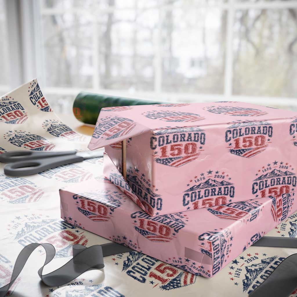 Colorado Rocky Mountains 150th Anniversary Wrapping Paper Roll Sesquicentennial 1876 2026 Patriotic Graphic TS02 Light Pink Print Your Wear