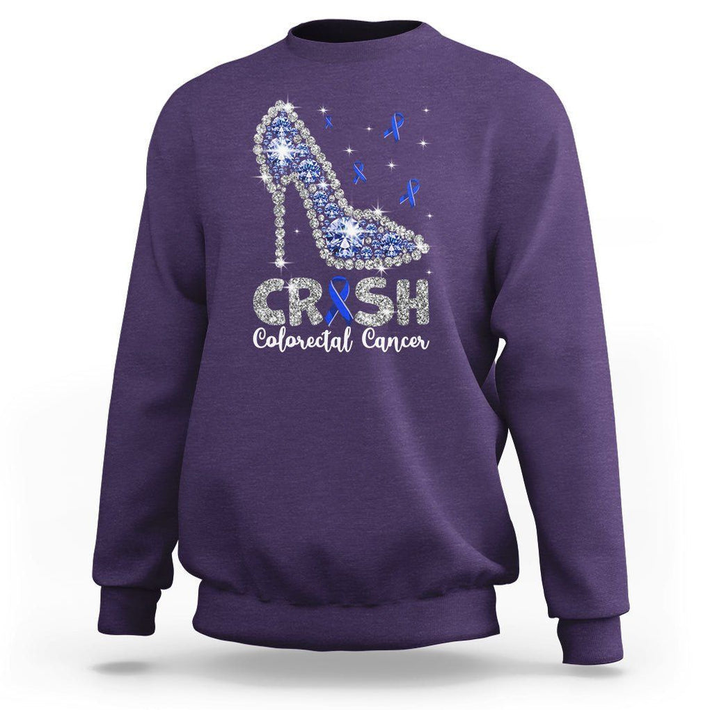 Colorectal Cancer Awareness Sweatshirt Crush Colon Colonscopy Blue Ribbon High Heels TS09 Purple Printyourwear
