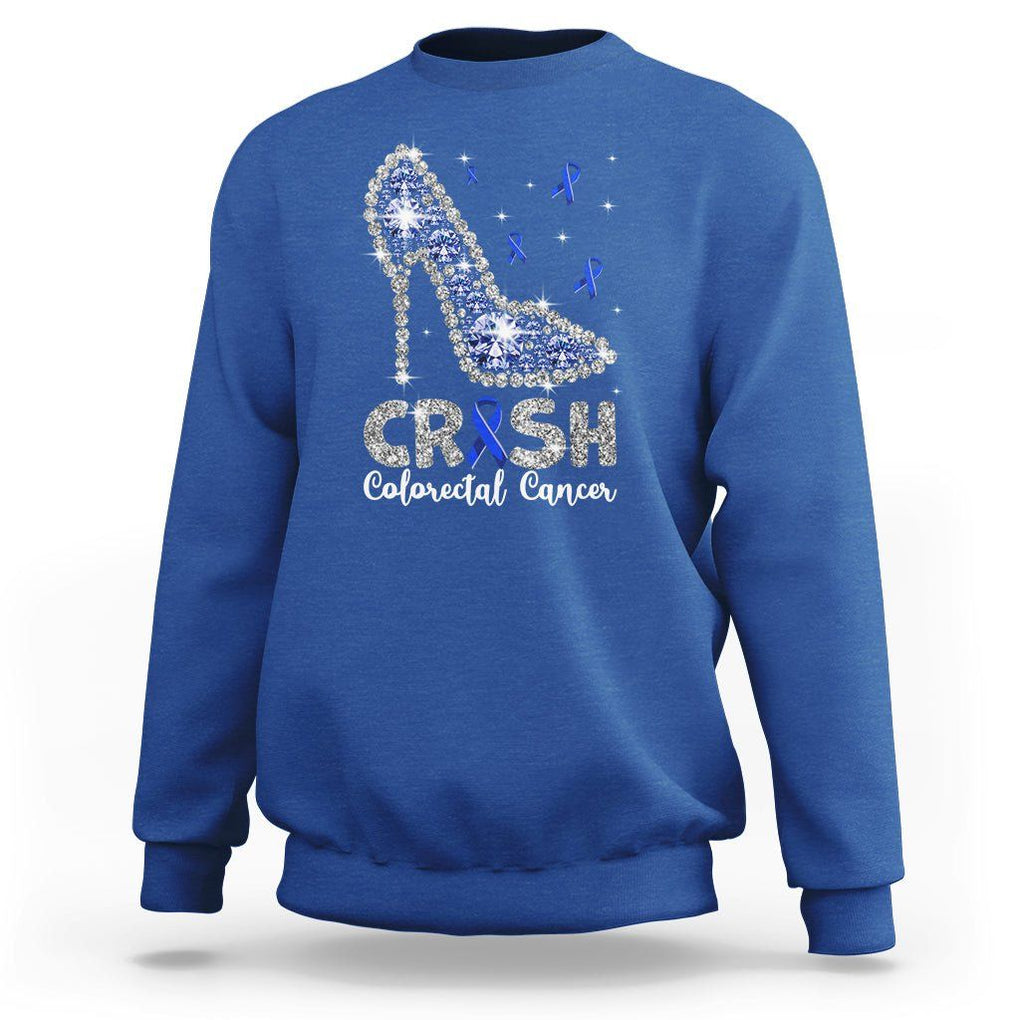 Colorectal Cancer Awareness Sweatshirt Crush Colon Colonscopy Blue Ribbon High Heels TS09 Royal Blue Printyourwear