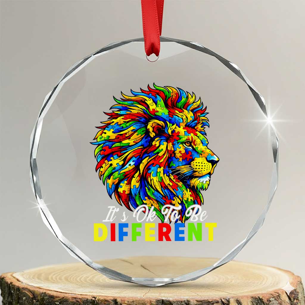 Colorful Autism Acceptance Lion Crystal Glass Ornament It Is Ok To Be Different Courageous Neurodiversity Support TS02 Transparent Glass 3'' Circle Print Your Wear