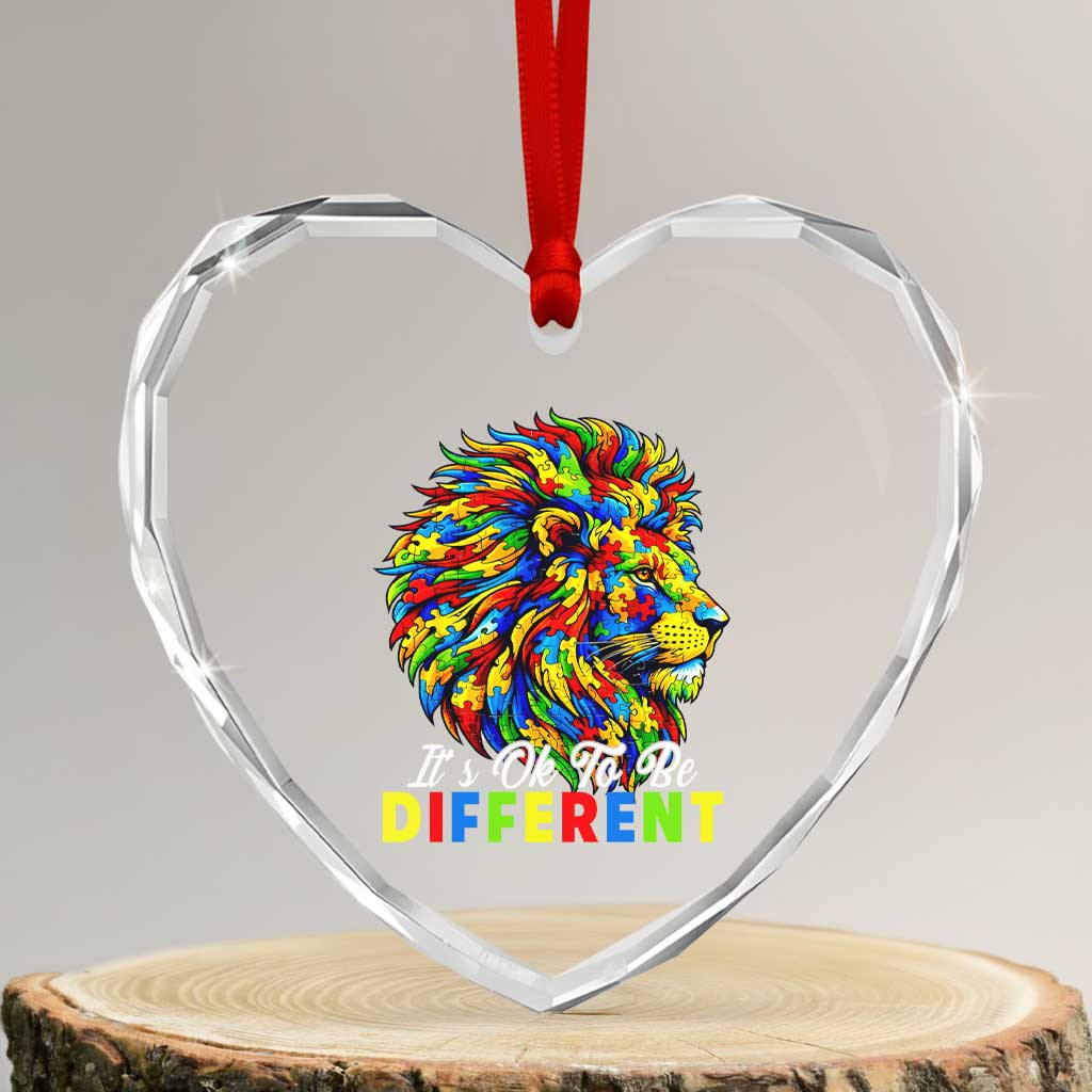 Colorful Autism Acceptance Lion Heart Crystal Glass Ornament It Is Ok To Be Different Courageous Neurodiversity Support TS02 Transparent Glass 3'' Heart Print Your Wear