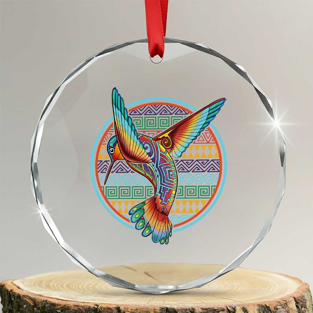 Colorful Geometric Tribal Hummingbird Crystal Glass Ornament Southwest Pattern Graphic TS12 Transparent Glass 3'' Circle Print Your Wear