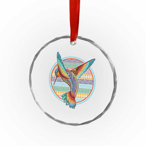 Colorful Geometric Tribal Hummingbird Crystal Glass Ornament Southwest Pattern Graphic