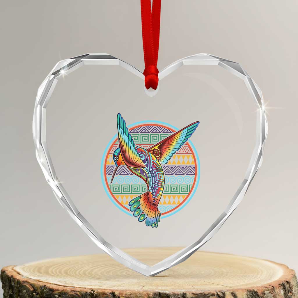 Colorful Geometric Tribal Hummingbird Heart Crystal Glass Ornament Southwest Pattern Graphic TS12 Transparent Glass 3'' Heart Print Your Wear
