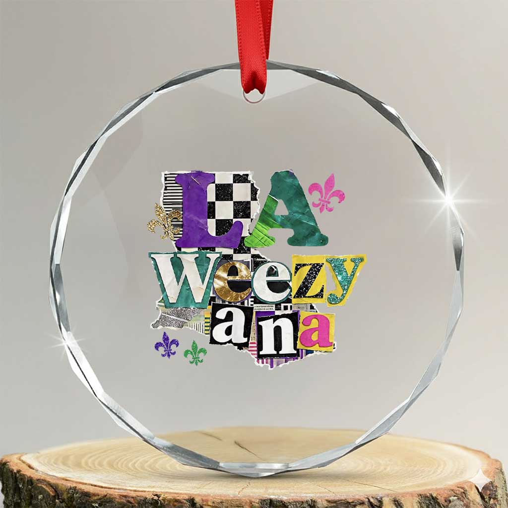 Colorful La-Weezi-ana Mardi Gras Louisiana Pride Crystal Glass Ornament Funky Carnival Vibes TS02 Transparent Glass 3'' Circle Print Your Wear
