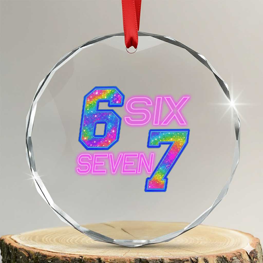 Colorful Neon Light Effect Crystal Glass Ornament Six Seven Meme TS12 Transparent Glass 3'' Circle Print Your Wear