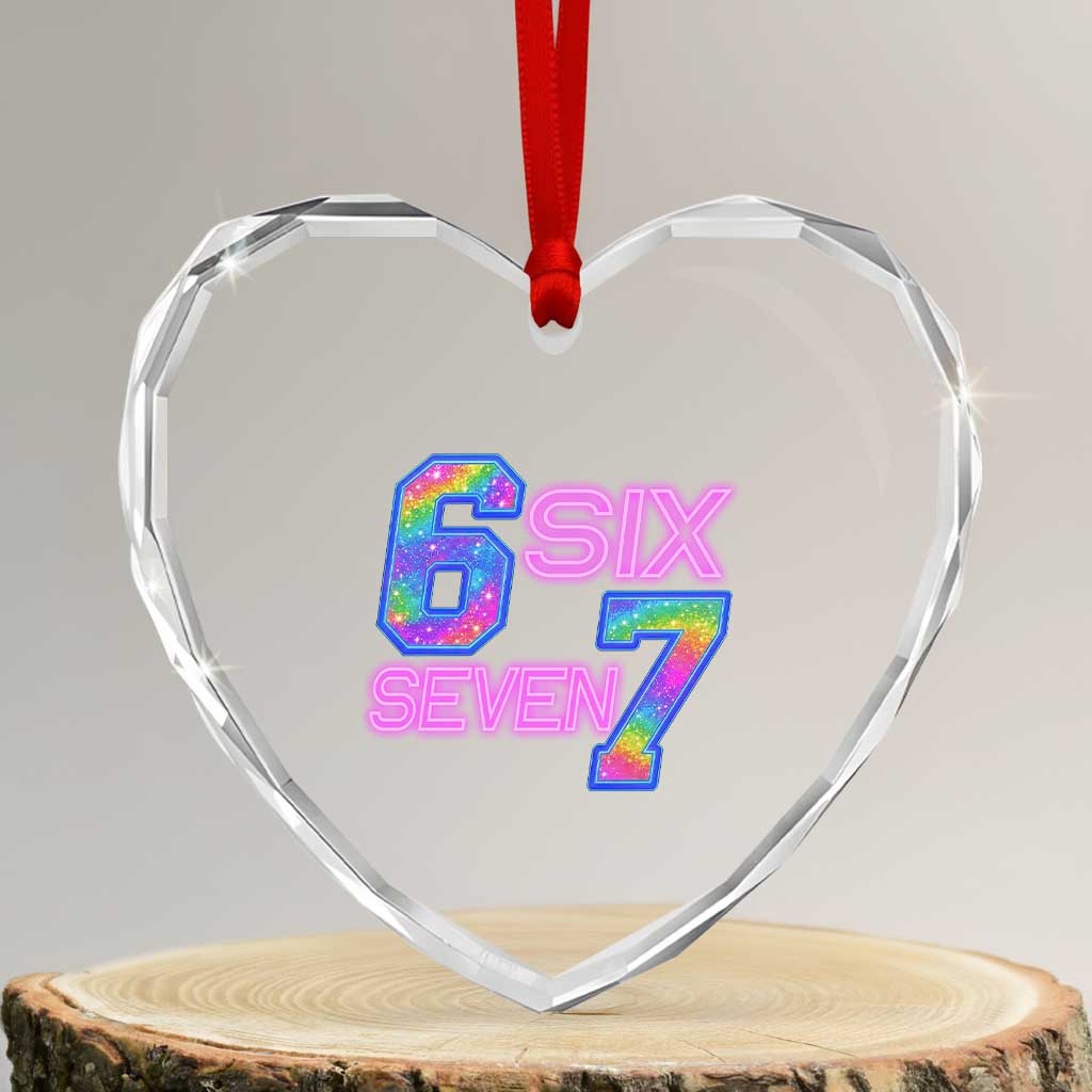 Colorful Neon Light Effect Heart Crystal Glass Ornament Six Seven Meme TS12 Transparent Glass 3'' Heart Print Your Wear