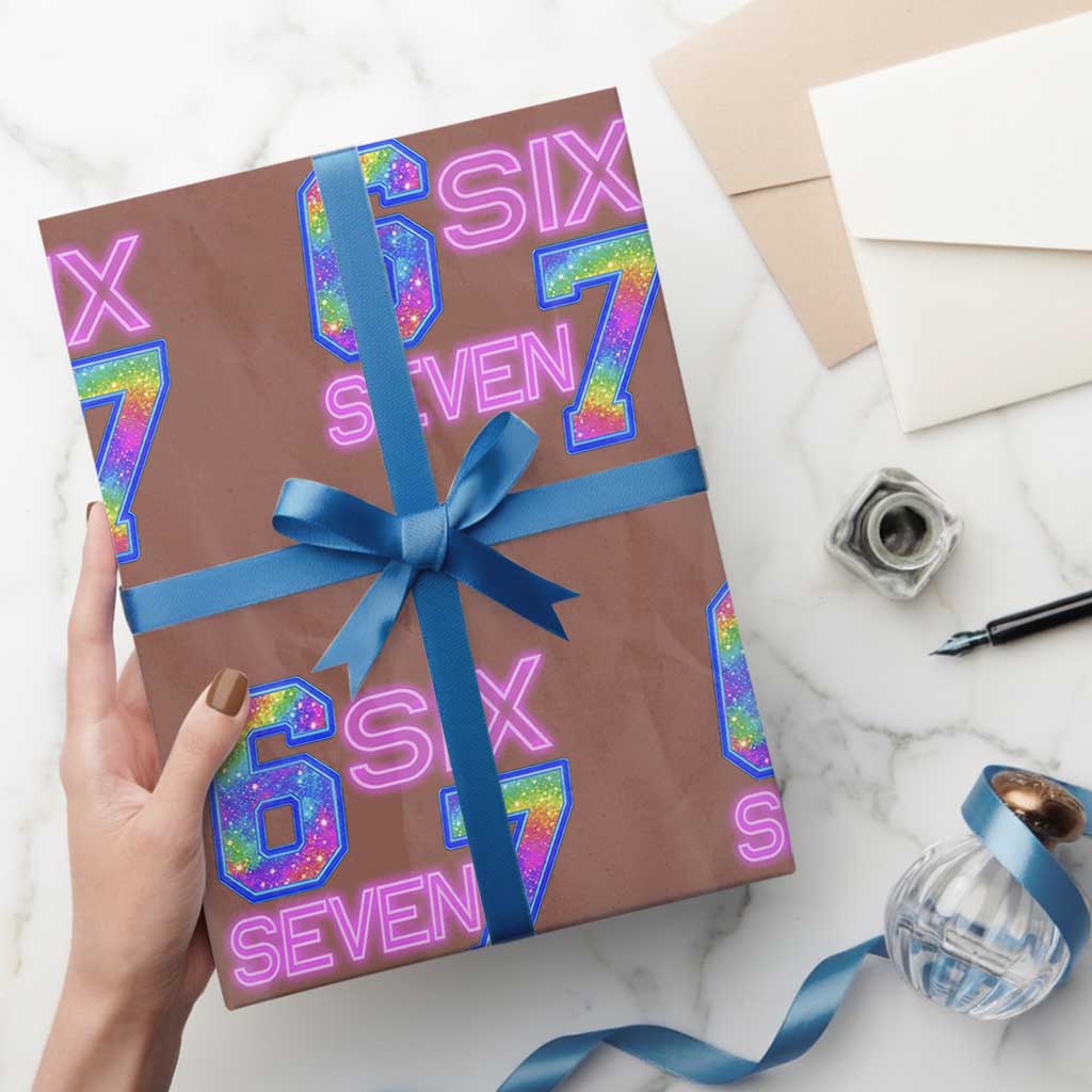 Colorful Neon Light Effect Wrapping Paper Roll Six Seven Meme TS12 Mocha Print Your Wear